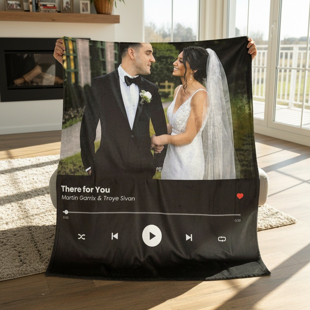 Personalized Picture Collage Music Blanket Couple Photo Memorial Blanket Anniversary Christmas Gift