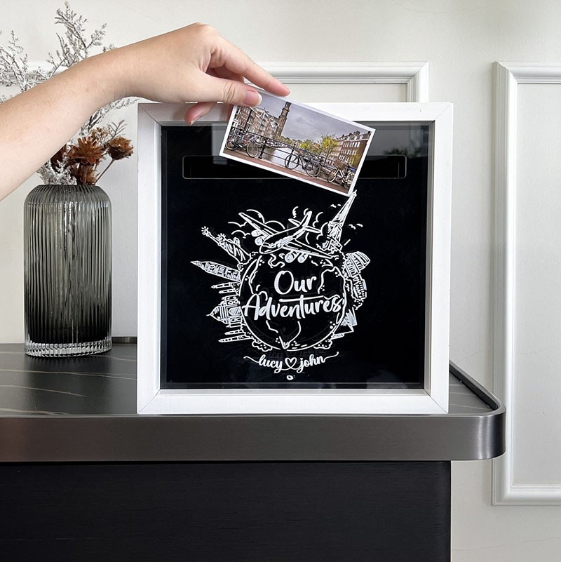 Personalized Wooden Our Adventures Travel Memory Box Valentine's Day Anniversary Gift For Couple