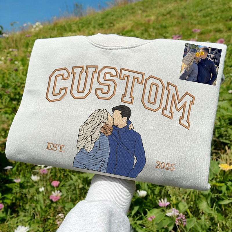 Personalized Embroidered Portrait from Photo Sweatshirt Outline Photo Sweatshirt Anniversary Gift