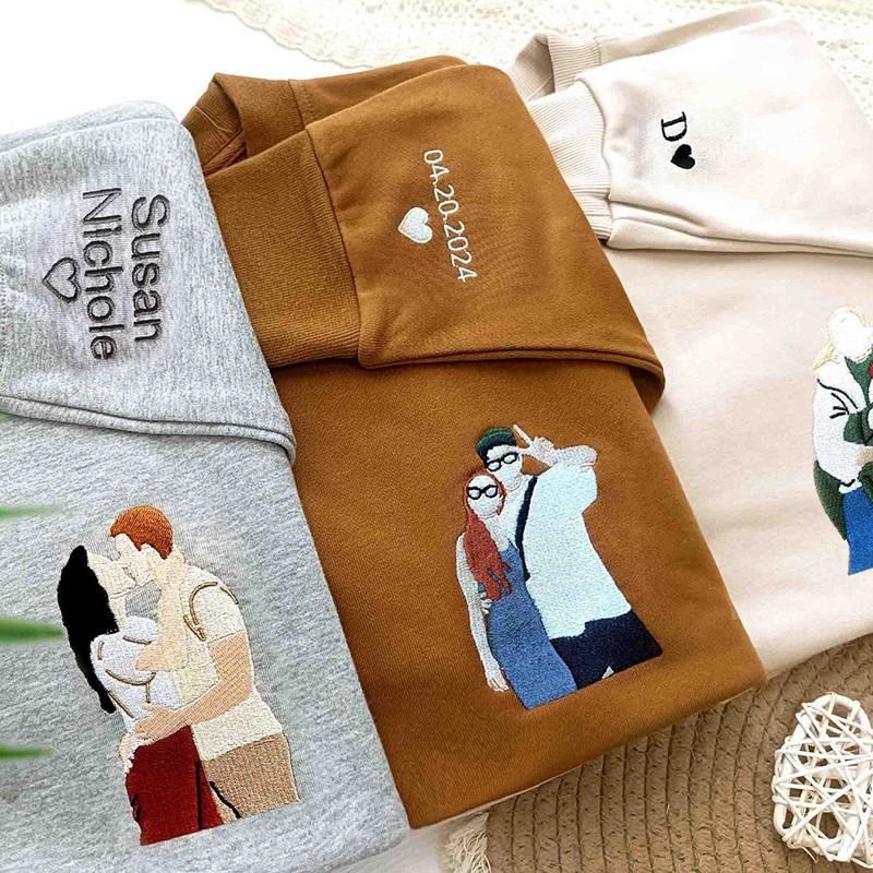 Personalized Embroidered Portrait from Photo Sweatshirt Valentine's Day Gift