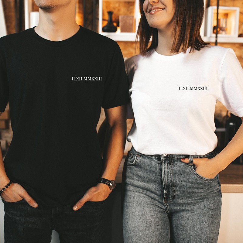 Personalized Embroidered Roman Numeral T-shirts Est Year Tee Sweatshirt Engagement Anniversary Gift Valentines Day Gift for Couples