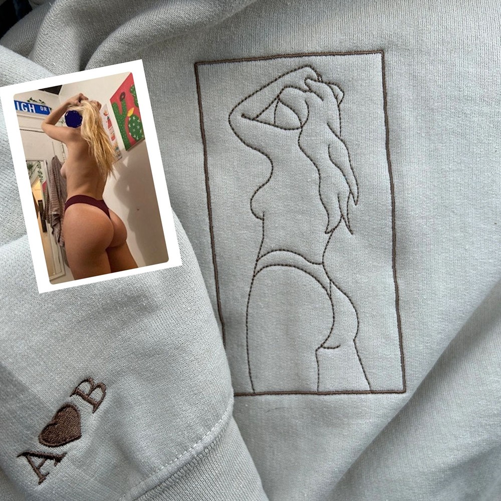 Personalized Embroidered Spicy Portrait Sweatshirt Couple Outline Photo Sweatshirt Christmas Gift For Boyfriend Valentine Gift