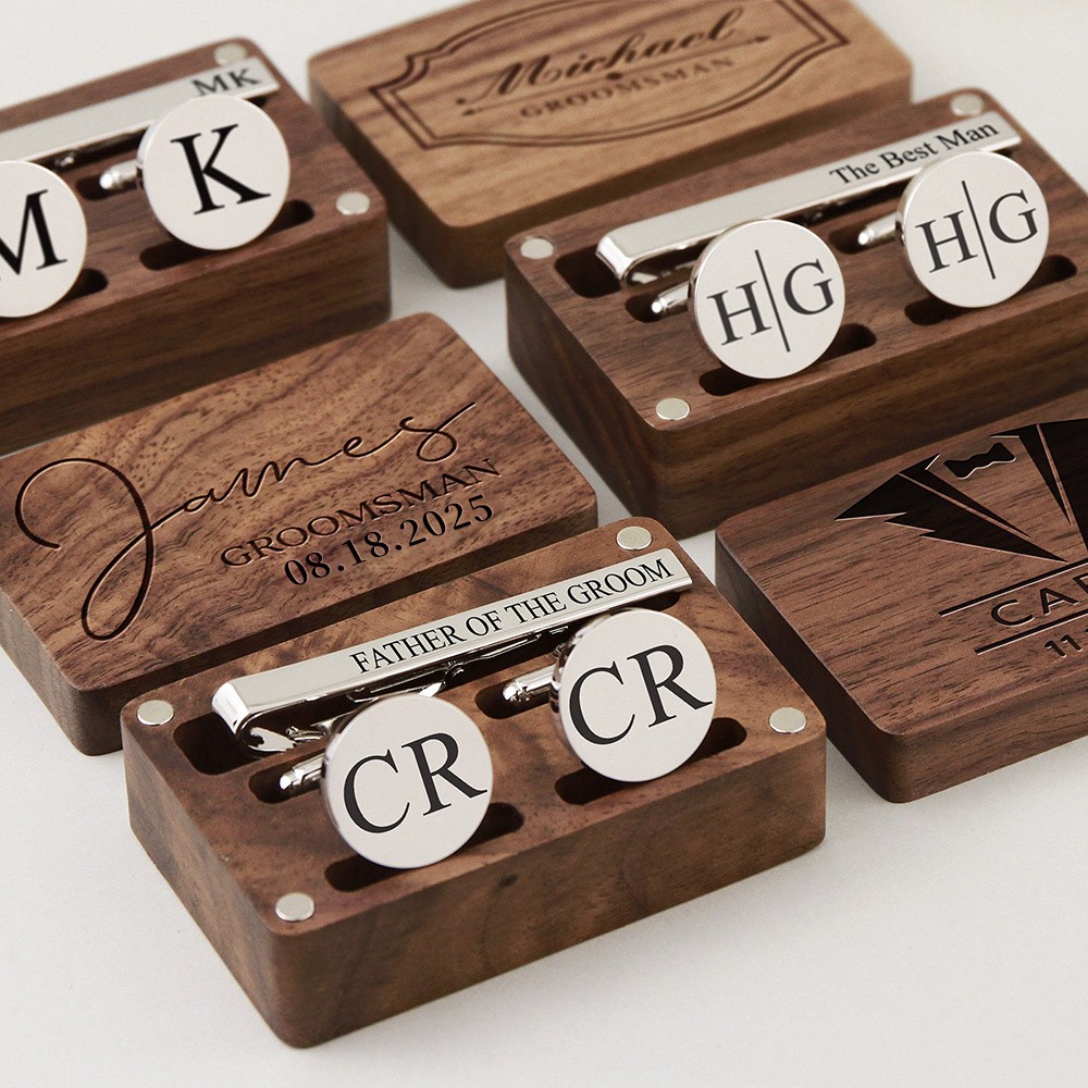 Personalized Engraved Cufflinks Tie Clip Box for Groomsmen Groomsmen Accessory for Best Man Unique Wedding Present
