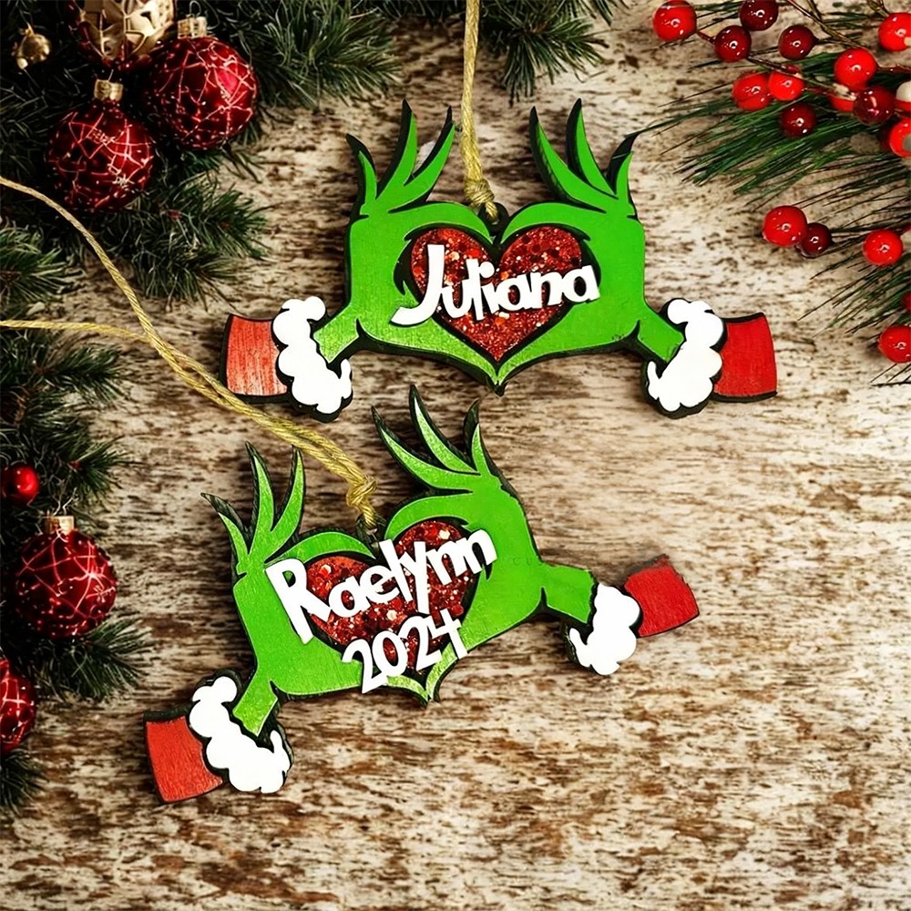 Personalized Grinch Family Ornament Kids Name Xmas Tree Ornament Christmas Stocking Tag
