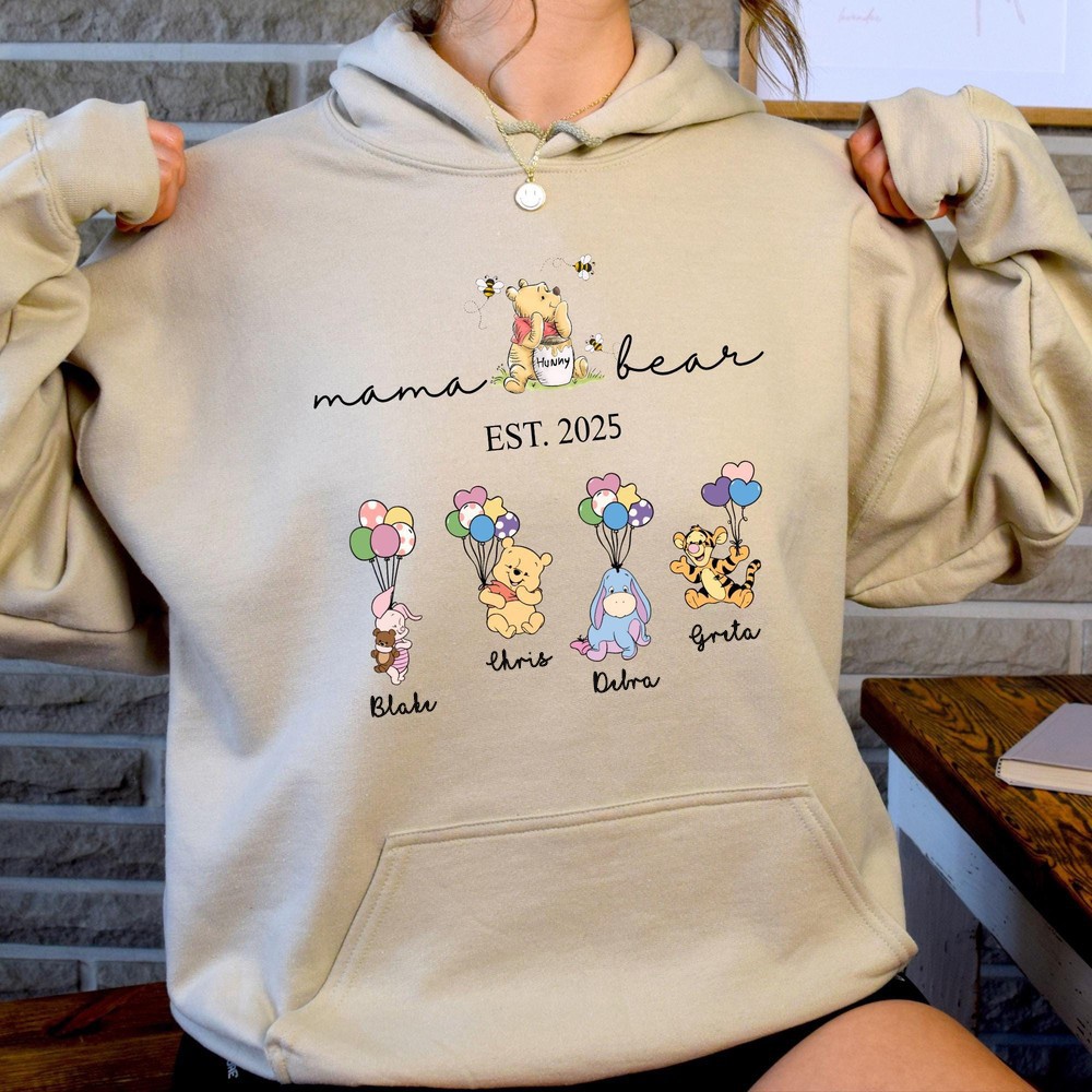 Personalized Mama Bear Sweatshirt with Kids Name Est Year Grandma Bear Shirt Winnie the Pooh Mothers Day Gifts