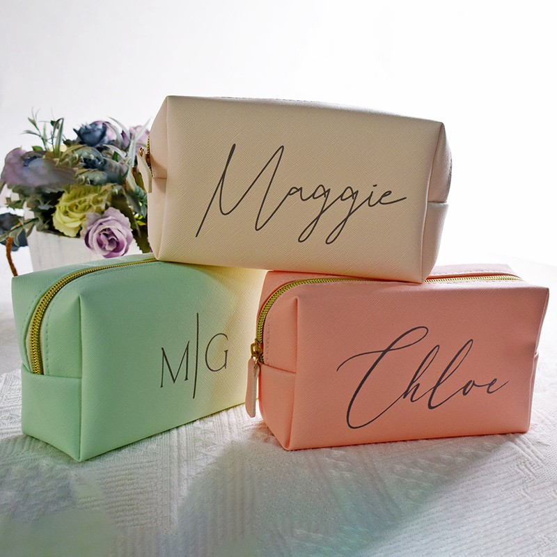 Personalized Monogram Makeup Bag Leather Toiletry Bag Bridesmaid Gifts Bridal Party Gift