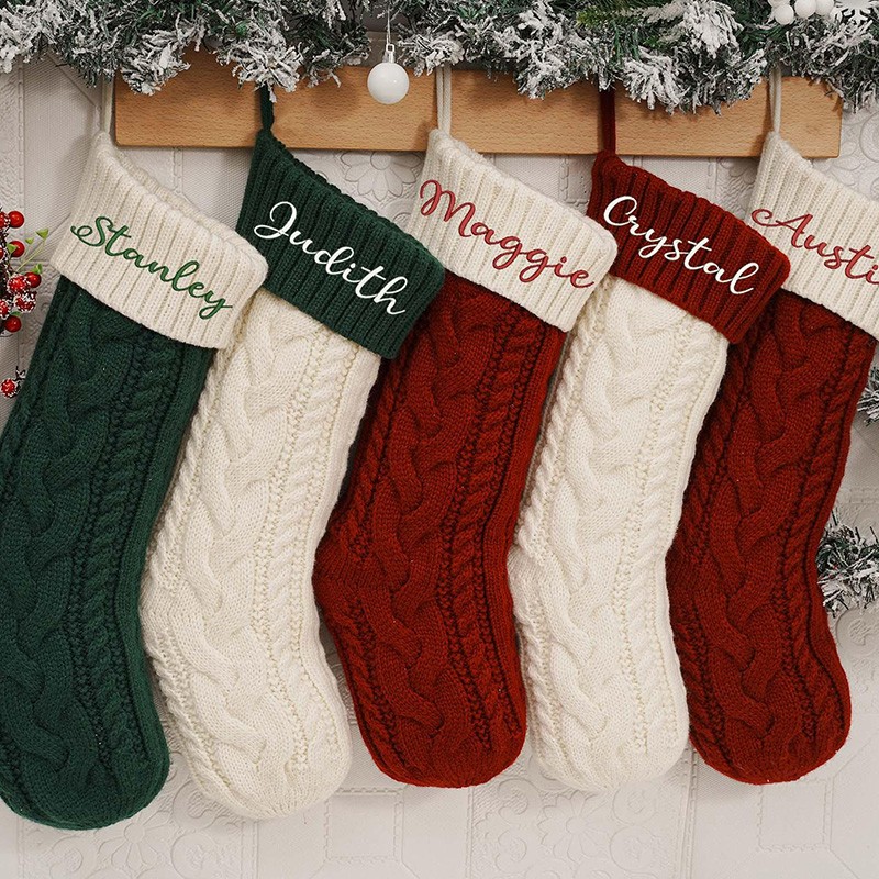 Personalized Family Christmas Knitted Stockings With Name Holiday Decor Gift