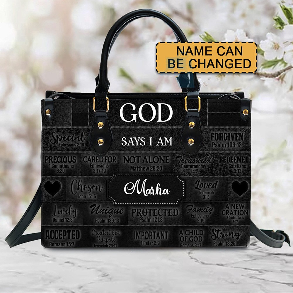 Personalized Name Religious Leather Handbag God Says I Am Christian Handbag Mother's Day Gift
