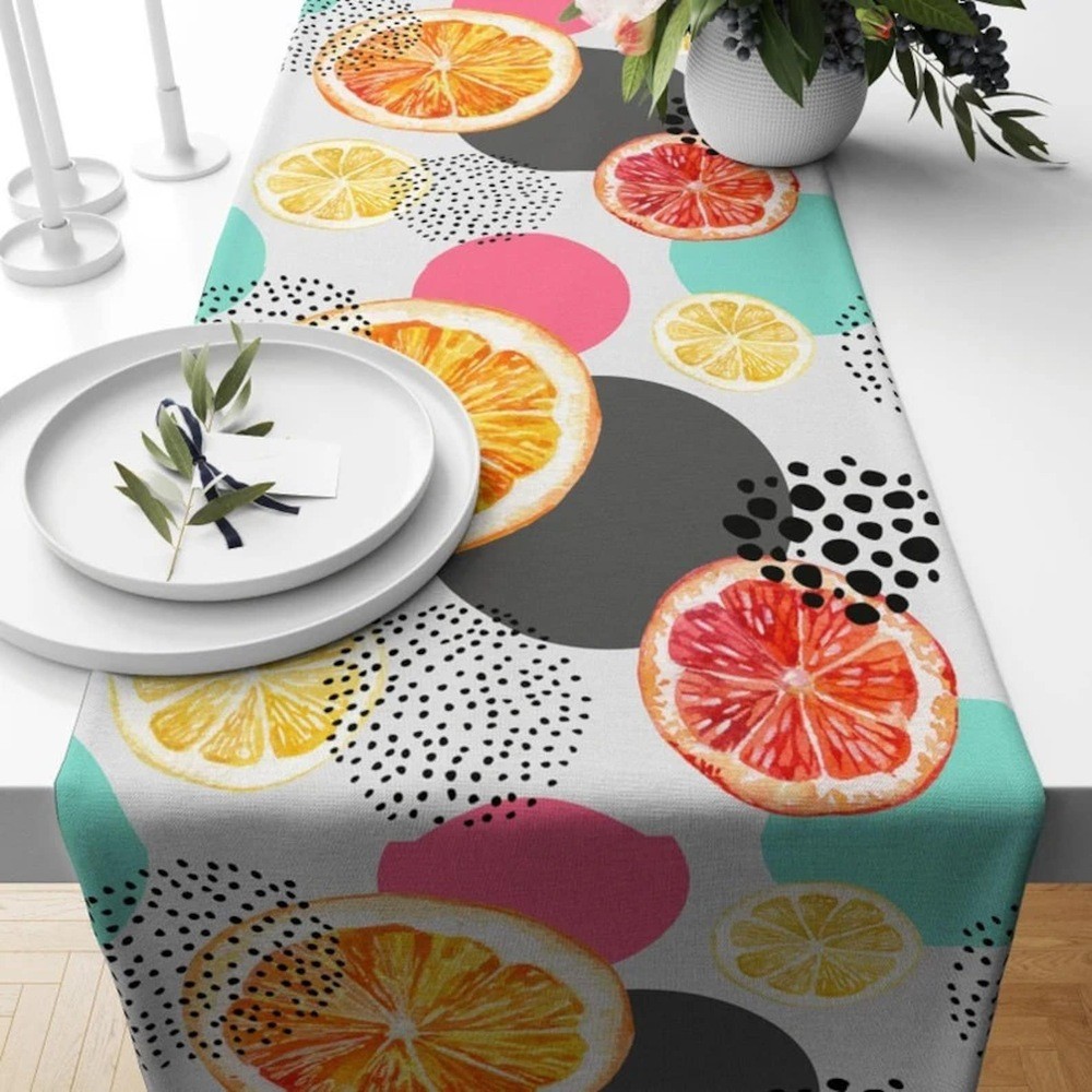 Yellow Lemon Table Runner Farmhouse Lemon Table Runner Party Table Decoration Family Party Decor