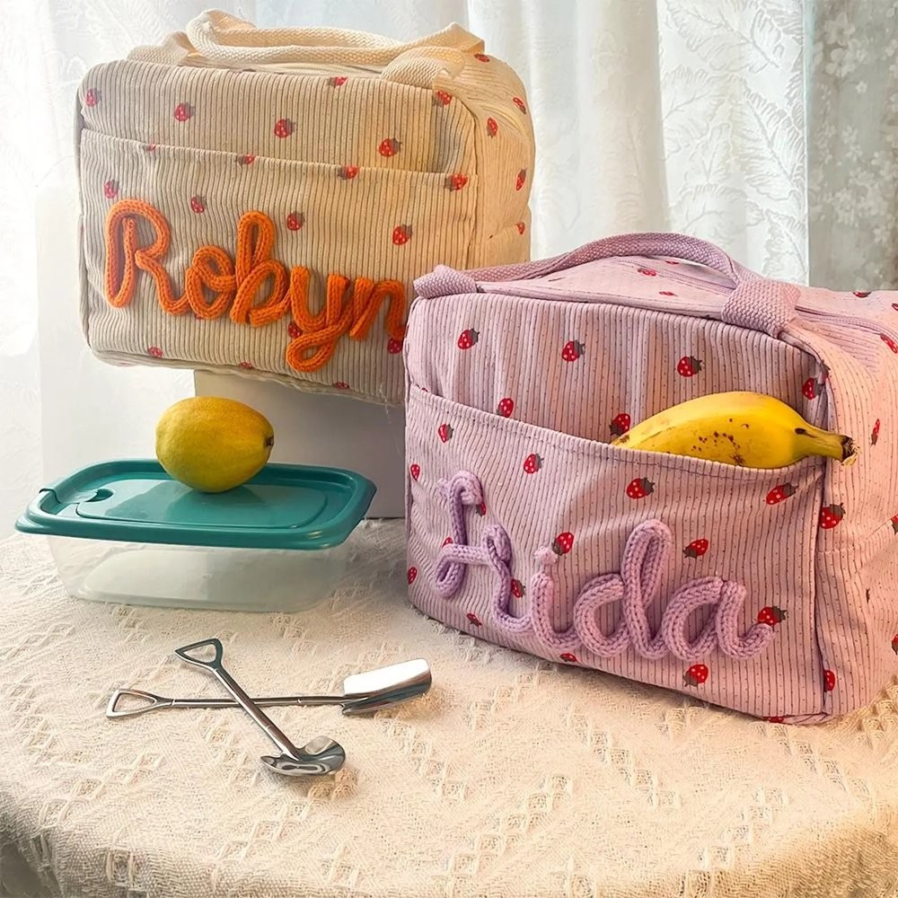 Personalized Kid School Lunch Bag with Embroidered Name Toddler Handmade Lunchbox Bag Back to School Essential