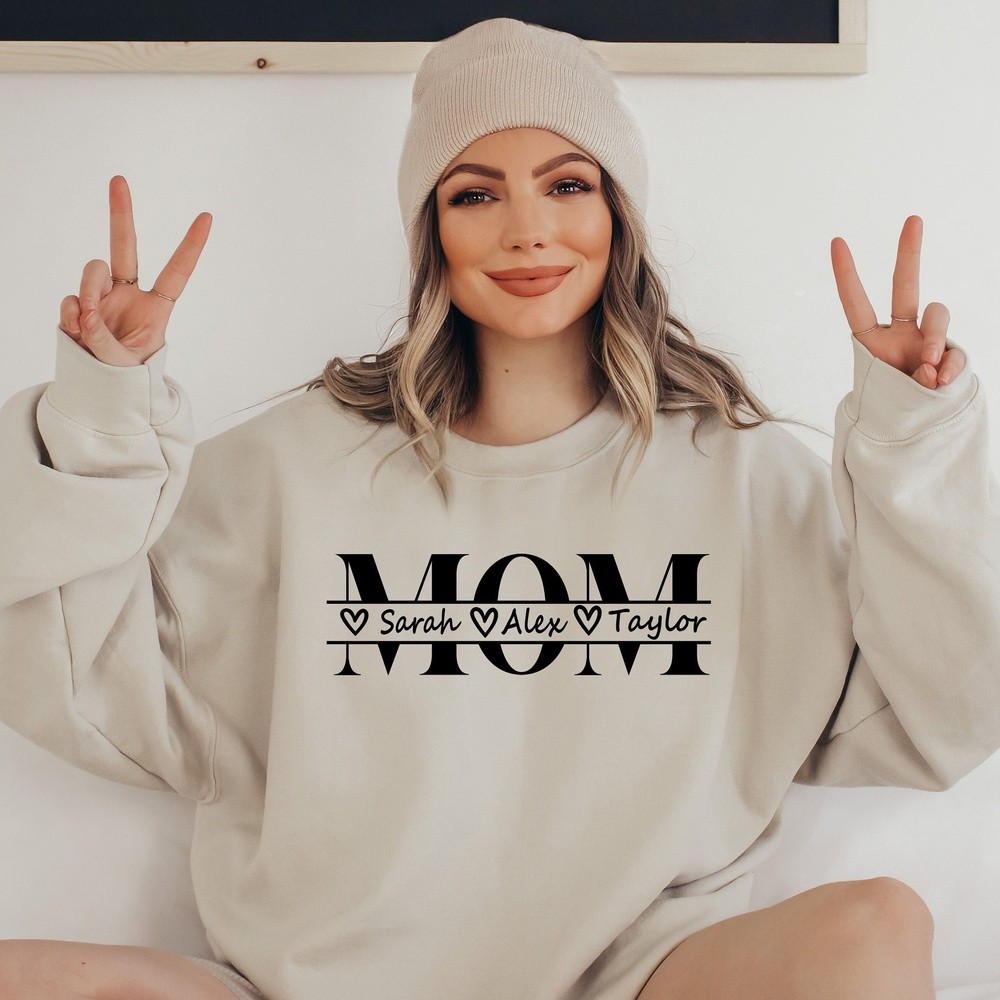 Personalized Mama Sweatshirt with Kids Name Minimalist Mommy Shirt Unique Mothers Day Gifts