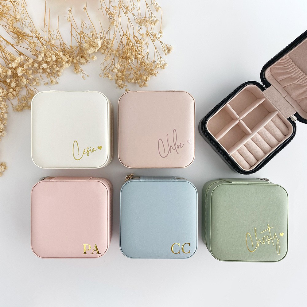 Personalized Leather Jewelry Box Name Travel Jewelry Case Bridesmaid Proposal Bridal Party Gift