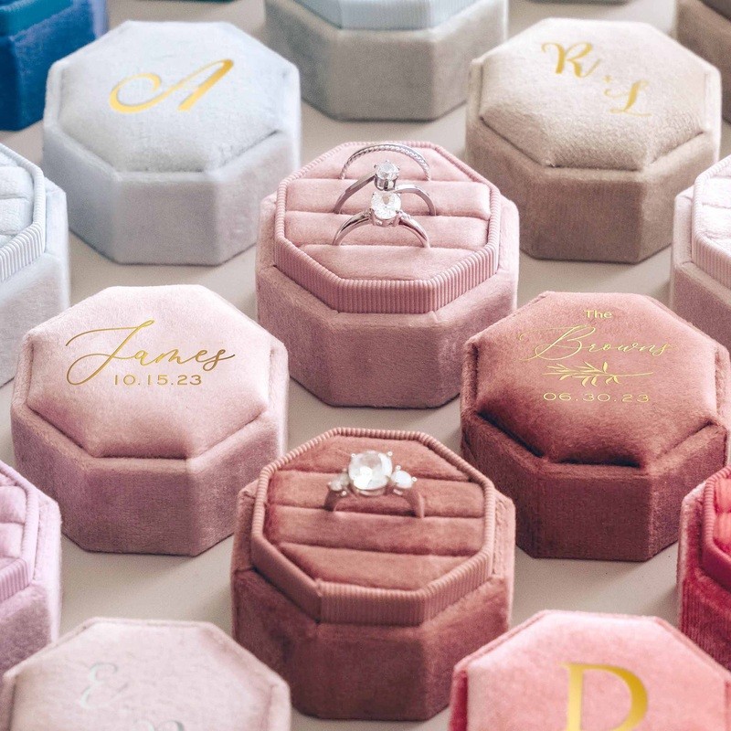 Personalized Triple Slot Velvet Ring Box Wedding Monogram Ring Box Proposal Ring Bearer Engagement Ring Box