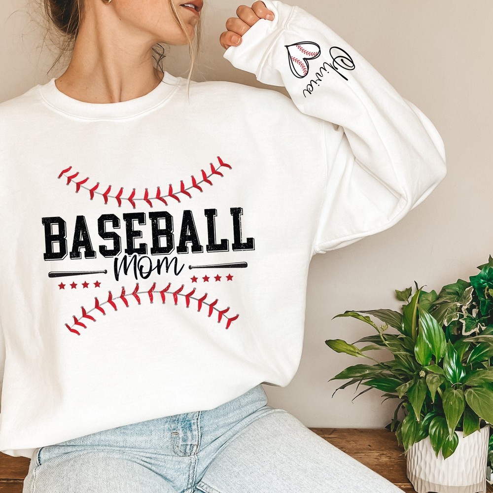 Personalized Baseball Mom Sweatshirt with Kids Name on Sleeve Mothers Day Gifts