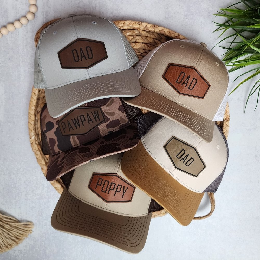 Personalized Dad Leather Patch Trucker Hat  New Papa Camo Hat Father's Day Gift