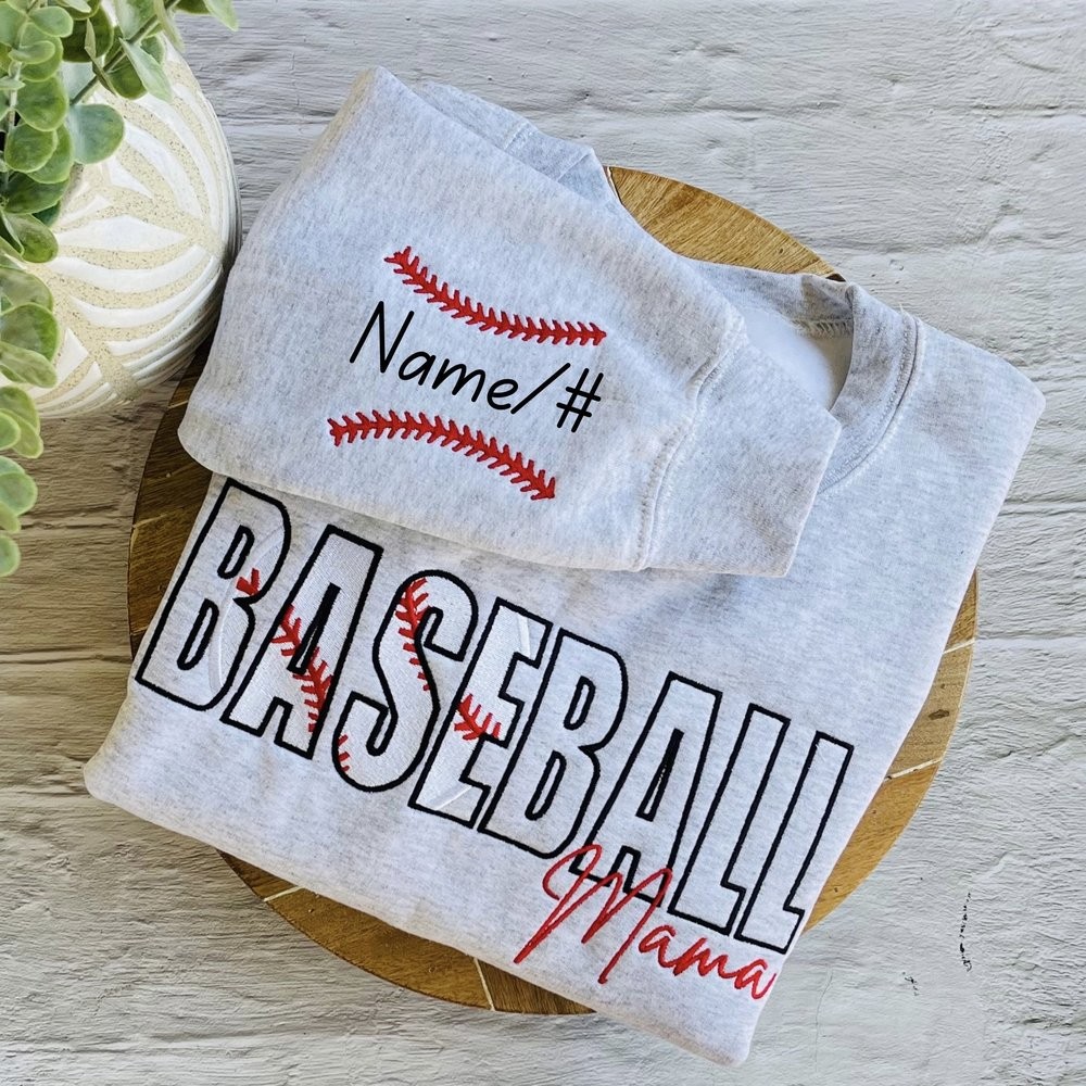 Personalized Embroidered Baseball Mom Sweatshirt with Kids Name on Sleeve Mothers Day Gifts