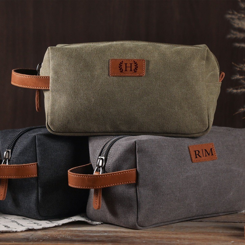 Personalized Groomsman Toiletry Bag Wedding Travel Engraved Toiletry Bag Canvas Mens Dopp Kit Bag Groomsmen Proposal Gifts Box