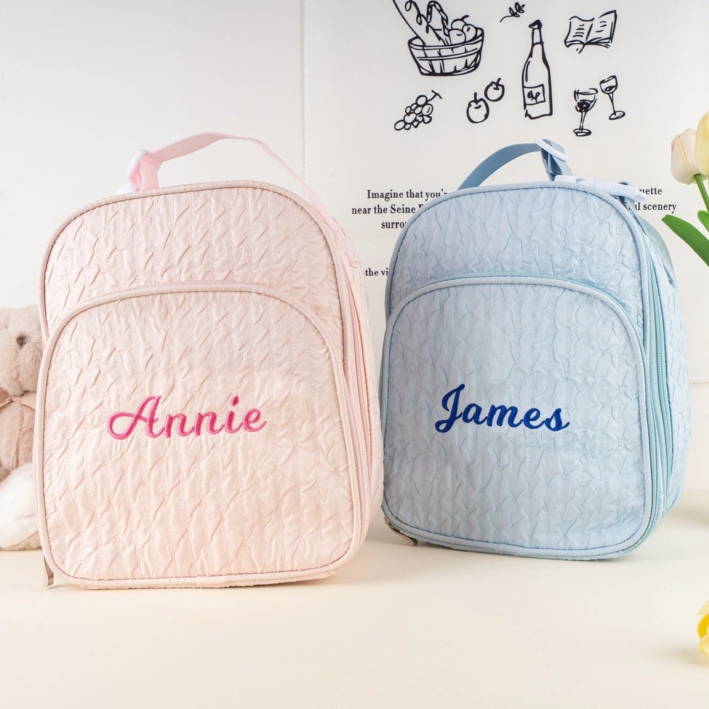 Personalized Kid Lunch Bag with Embroidered Name Children Seersucker Lunch Bag Birthday Gift Back to School Essential
