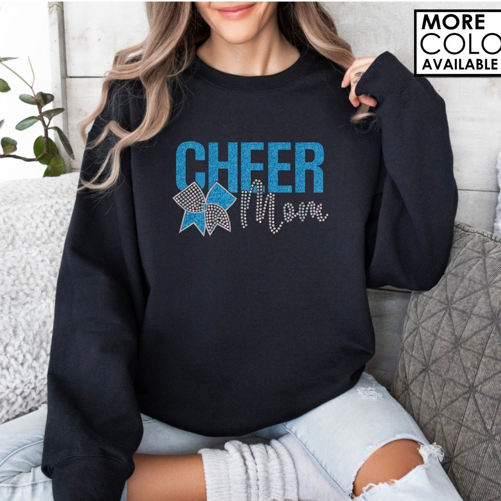 Personalized Cheer Mom Sweatshirt with Bling Faux Rhinestones Cheer Competition Outfit with Name Mothers Day Gifts