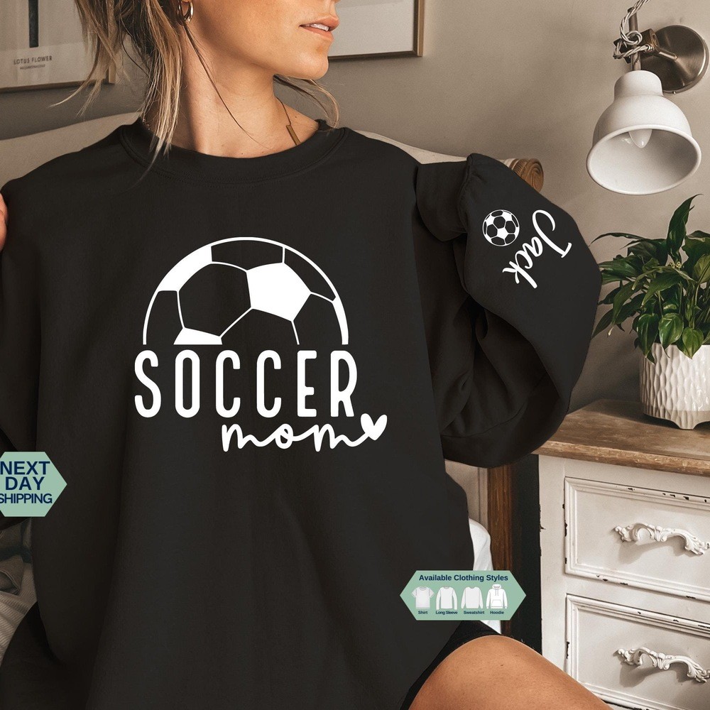 Personalized Soccer Mom Sweatshirt with Kids Name on Sleeve Game Day Sweatshirt Mothers Day Gifts
