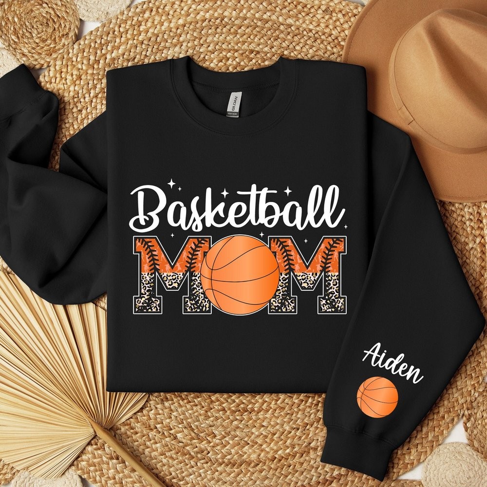 Personalized Basketball Mom Sweatshirt with Kids Name on Sleeve Game Day Sweatshirt Mothers Day Gifts