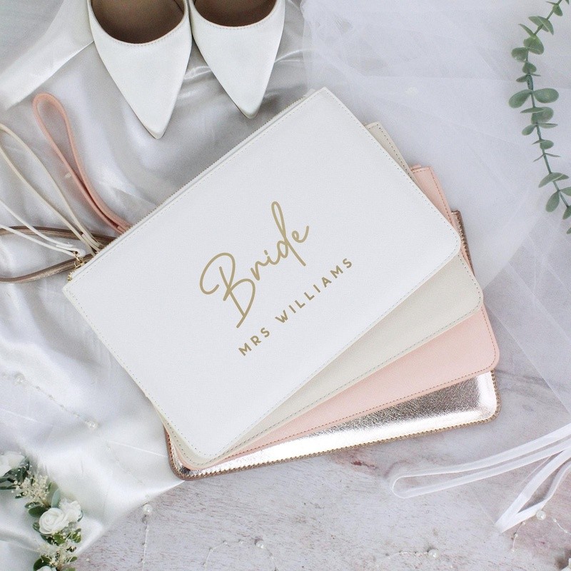 Personalized Bride Clutch Bag Title and Married Name PU Leather Wedding Clutch Luxury Bridal Bag Bride To Be Gift