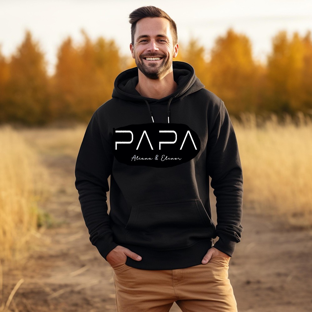 Personalized PAPA Hoodie with Kids Names Dada Sweatshirt Cool Dad Sweatshirt Father's Day Gift