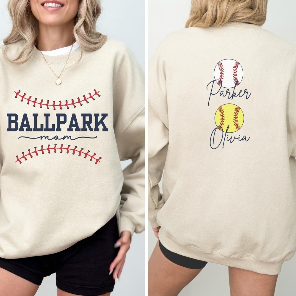 Personalized Softball Baseball Mom Sweatshirt with Kids Name Game Day Baseball Mom Gift Mothers Day Gifts