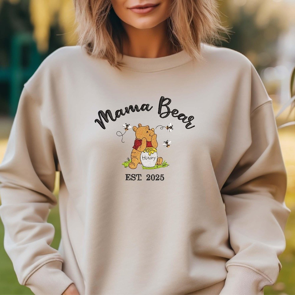Personalized Embroidered Mama Bear Sweatshirt with Kids Name Winnie The Pooh Mama Bear Shirt New Mom Outfit Mothers Day Gifts