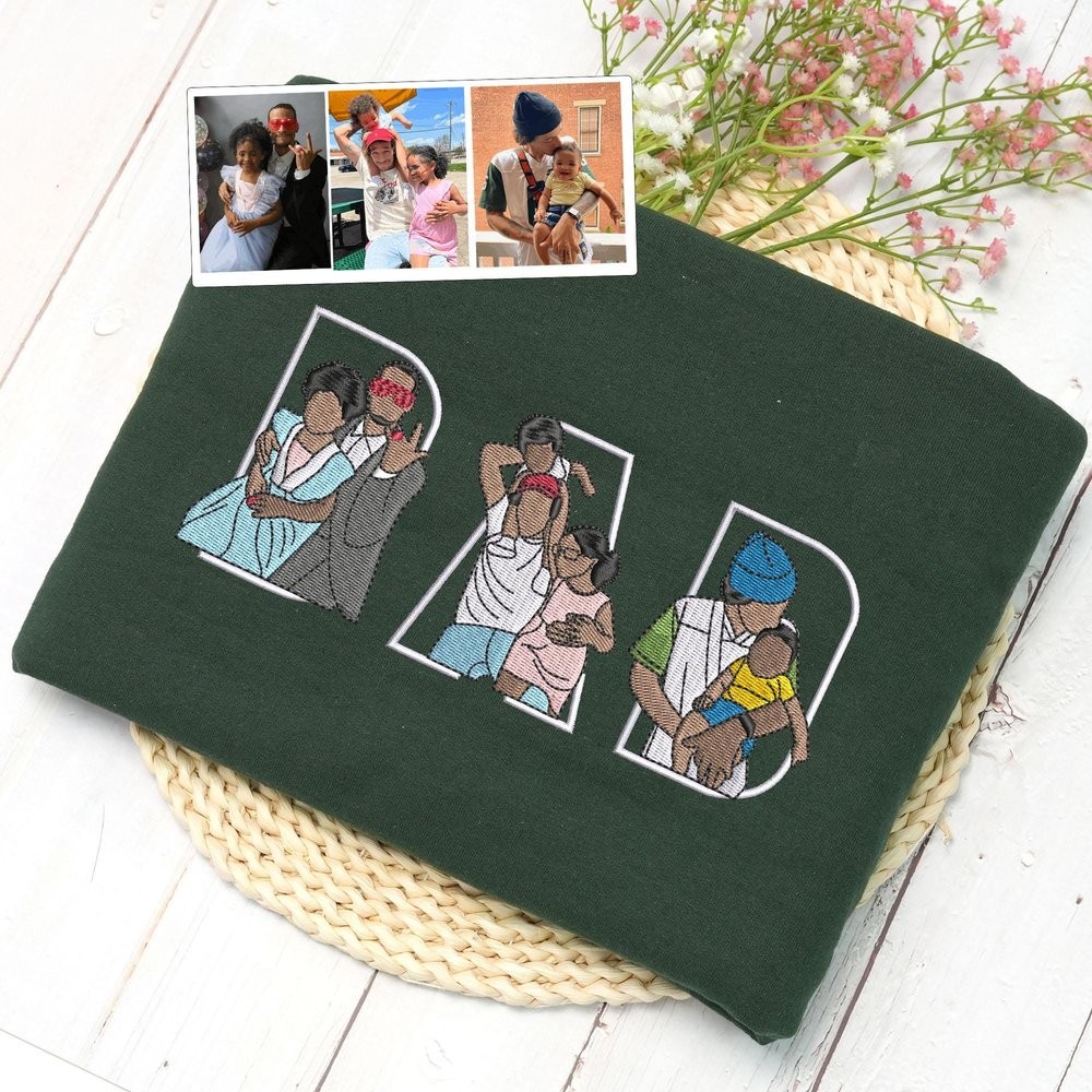 Personalized Embroidered Dad Portrait Hoodie with Kids Names on Sleeve New Dad Sweatshirt Fathers Day Gift