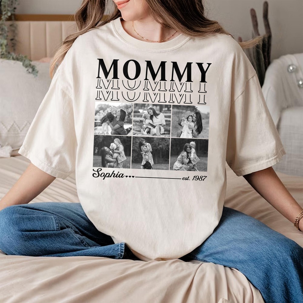 Personalized Mom Photo Shirt with Kids Name Memory T-Shirt Grandma Gift Mothers Day Gifts