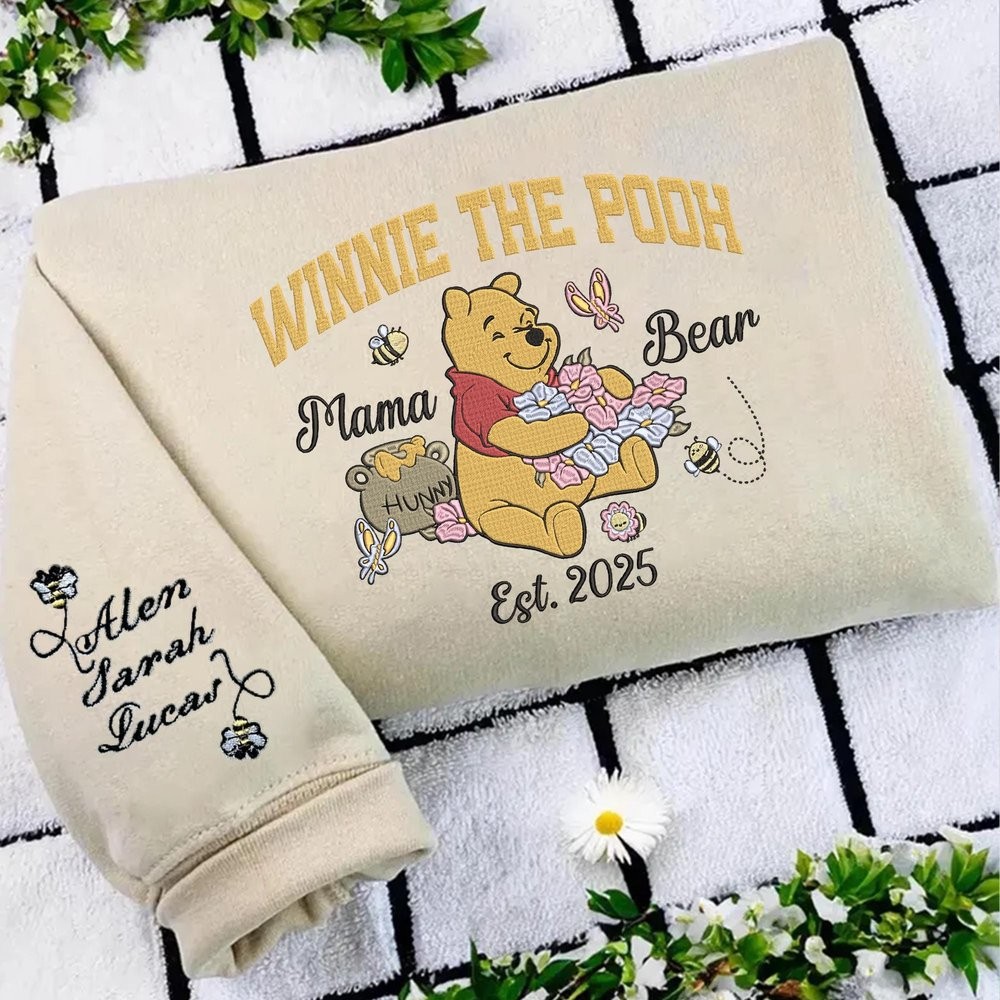 Personalized Embroidered Mama Bear Sweatshirt with Kids Name Winnie The Pooh Mama Bear Shirt New Mom Outfit Mothers Day Gifts