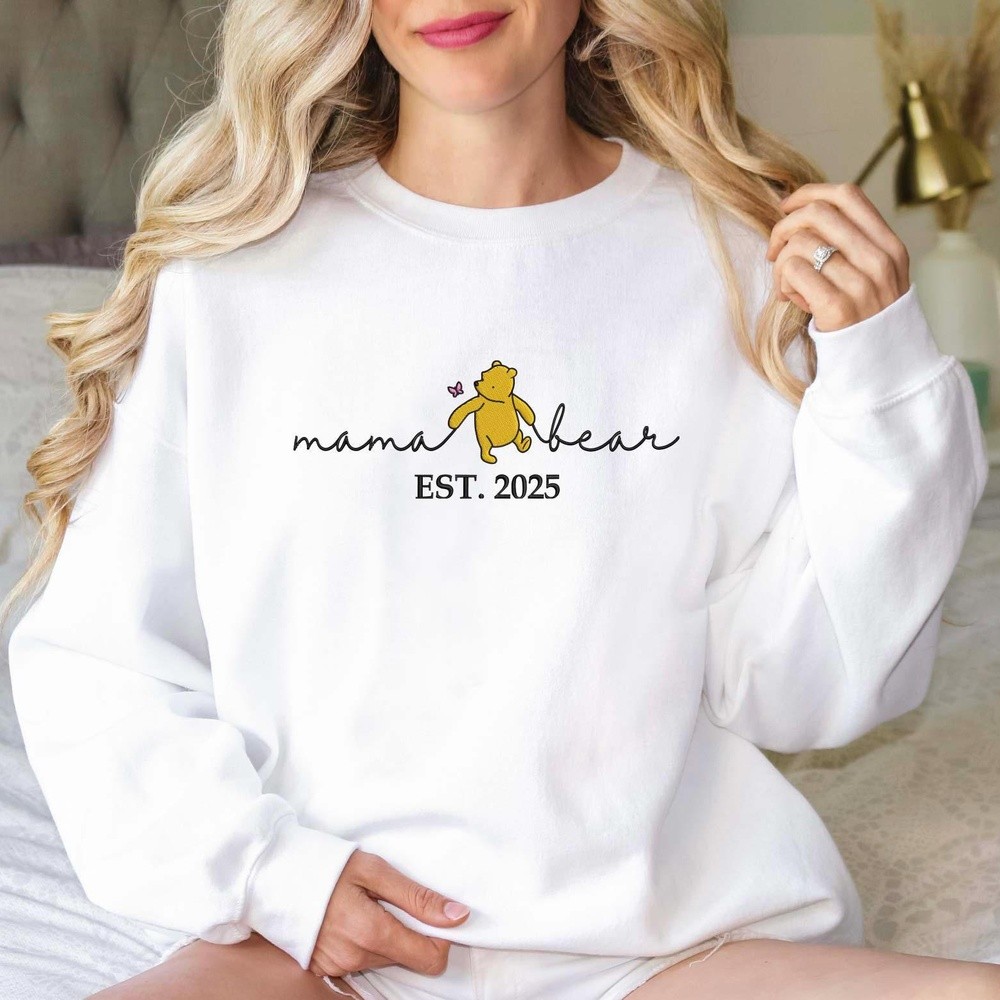 Personalized Embroidered Mama Bear Sweatshirt with Kids Name Winnie The Pooh Mama Bear Shirt New Mom Outfit Mothers Day Gifts