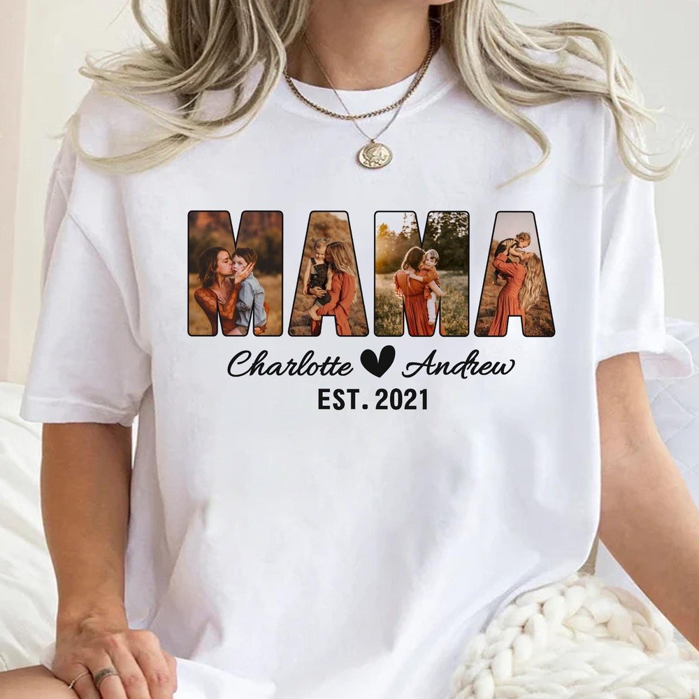 Personalized Mom Photo Memory Tee Shirt with Kids Name Est Year T-Shirt Mothers Day Gifts