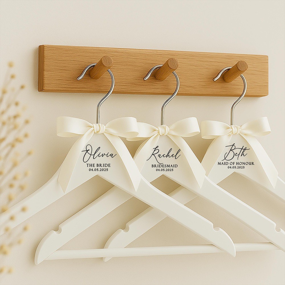 Personalized Wedding Engraved Hangers White Hanger for Bride and Groom Bespoke Wedding Day Hangers Bridal Party Gift