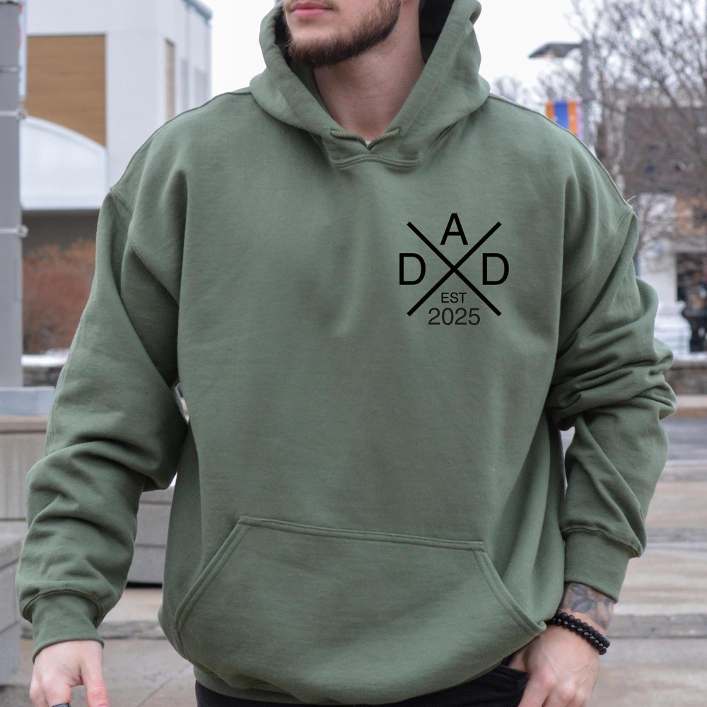 Personalized Dad Est Hoodie with Kids Name on Sleeve Bold Dad Sweatshirt Father's Day Gifts