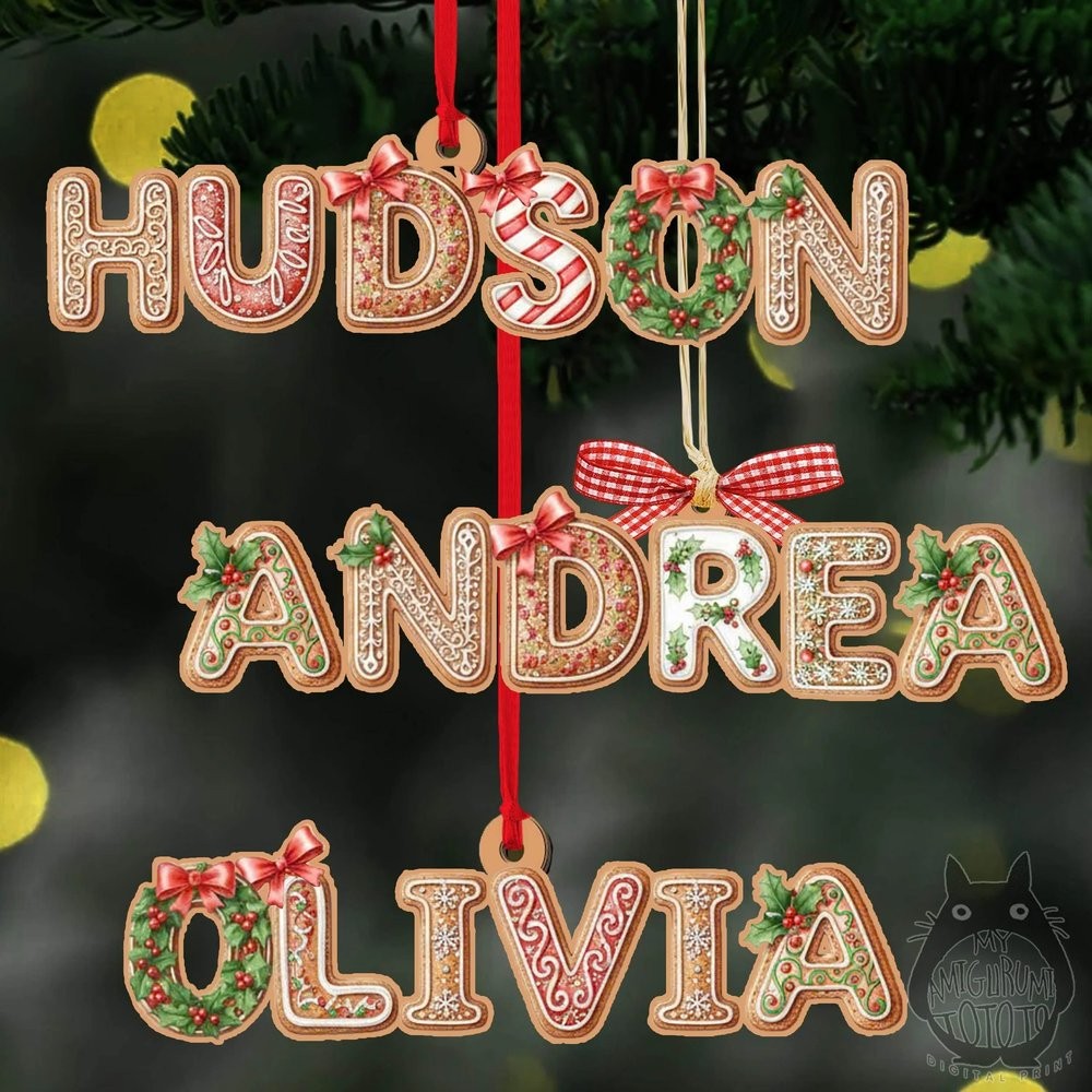 Personalized Gingerbread Alphabet Ornament Kids Name Ornament Christmas Tag for Stockings