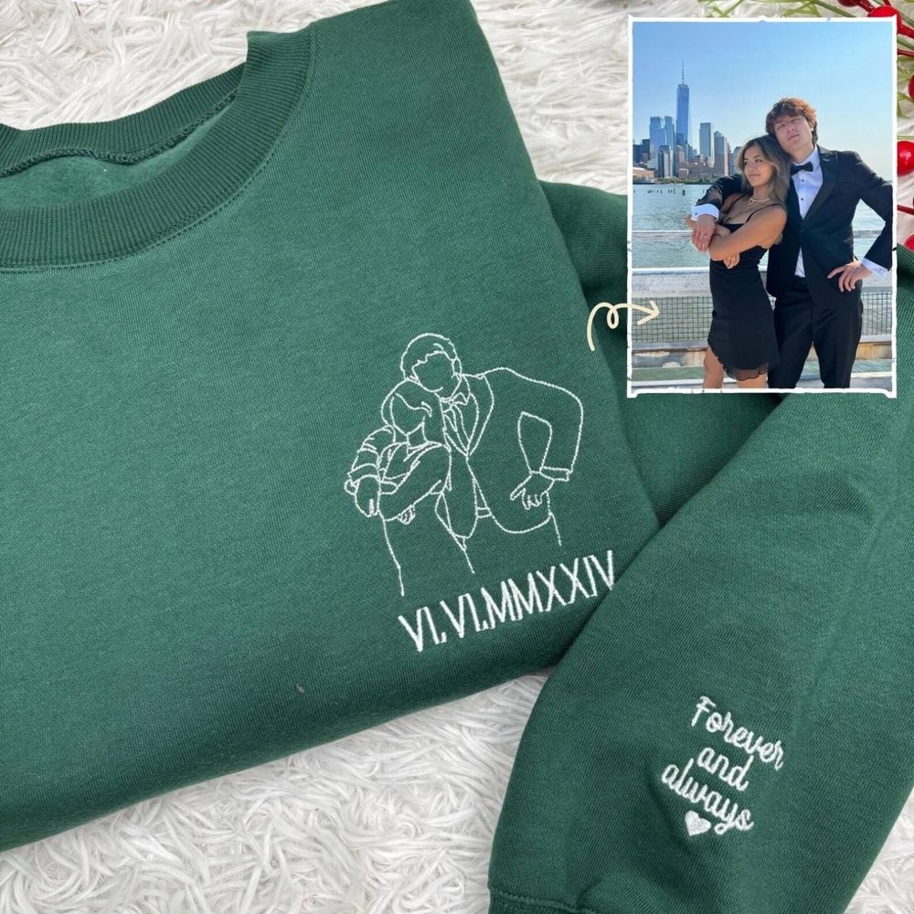 Personalized Embroidered Portrait Roman Date Sweatshirt Couple Photo Hoodie Anniversary Gift Valentine Gift