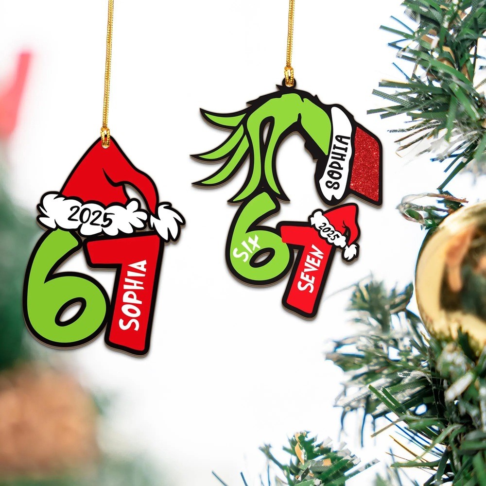 Personalized Grinch Ornament Kids Name Ornament Grinch-Inspired Six Seven Xmas Tree Decor