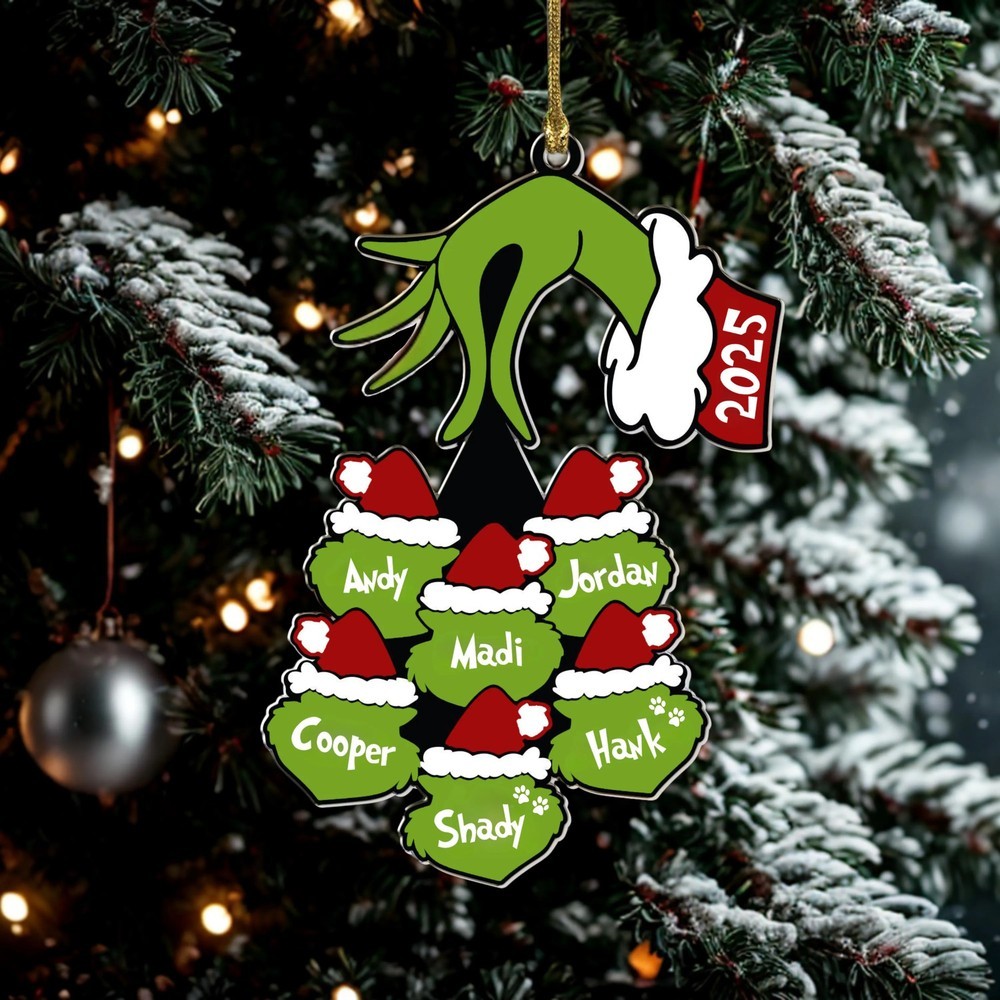 Personalized Grinch Family Ornament Kids Name Xmas Tree Ornament Christmas Keepsake