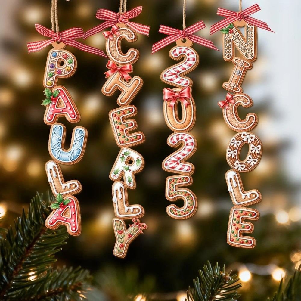 Personalized Gingerbread Alphabet Ornament Kids Name Ornament Christmas Tag for Stockings