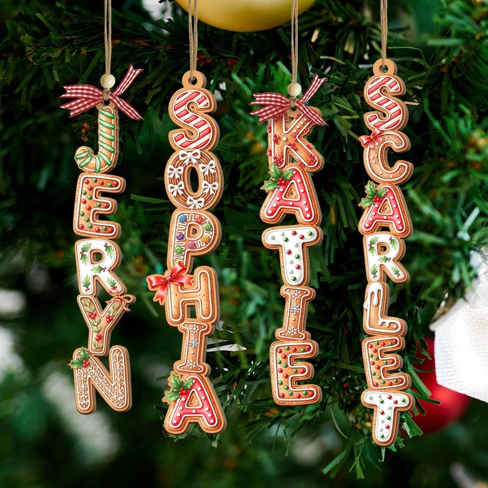 Personalized Gingerbread Alphabet Ornament Kids Name Ornament Christmas Tag for Stockings