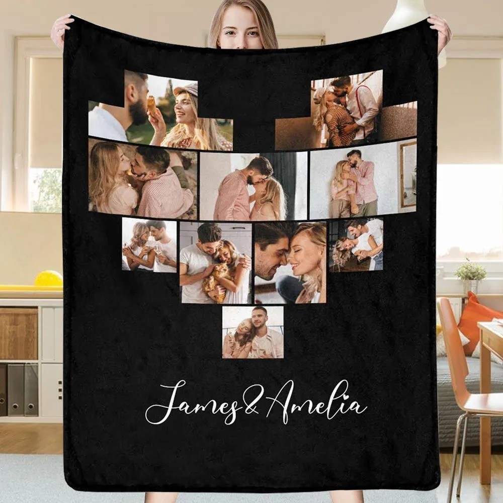 Personalized Picture Collage Text Blanket Couple Photo Memorial Blanket Anniversary Christmas Gift