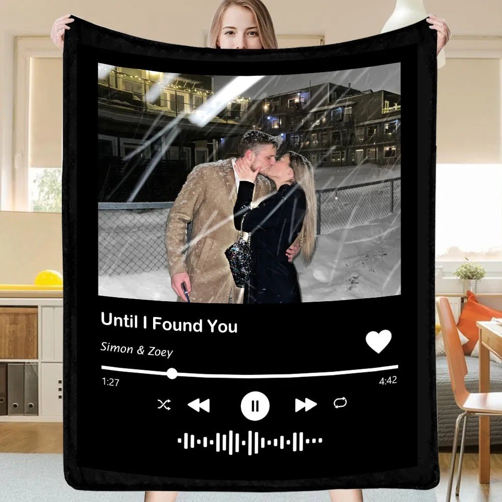 Personalized Picture Collage Music Blanket Couple Photo Memorial Blanket Anniversary Christmas Gift