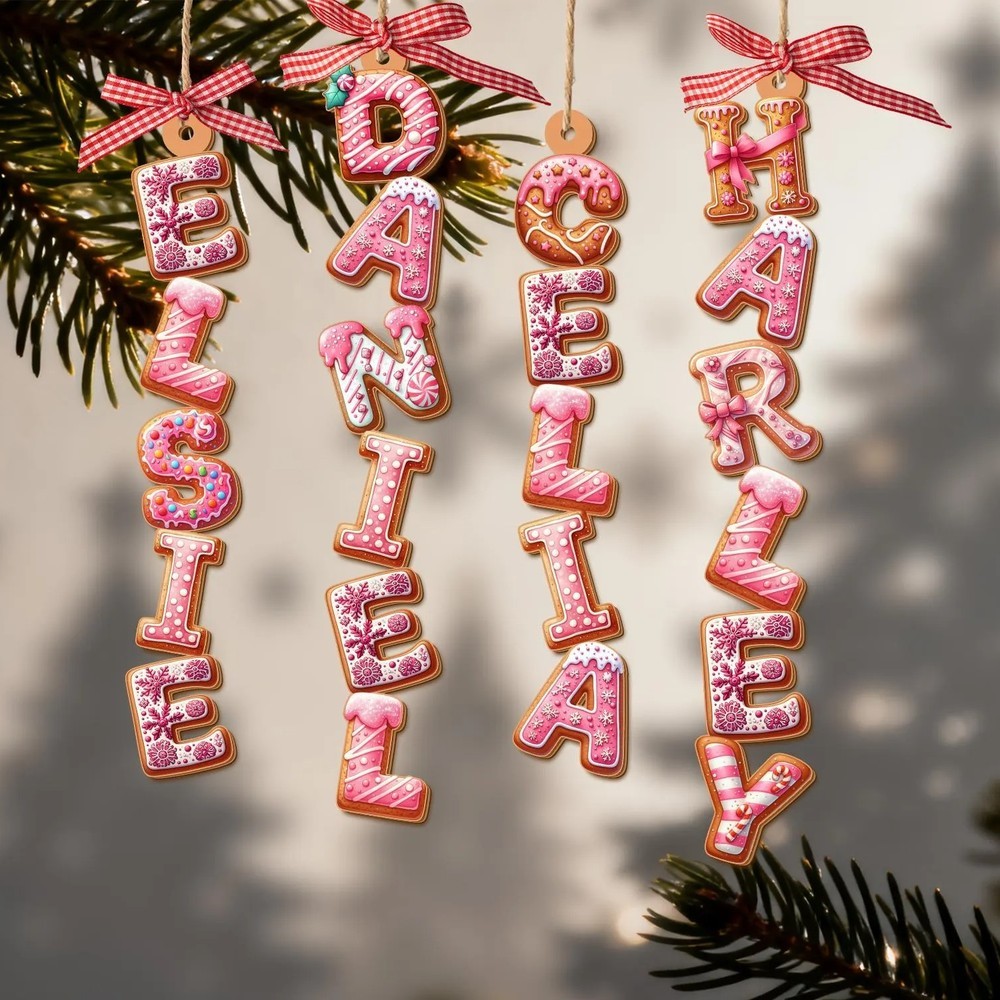 Personalized Gingerbread Alphabet Ornament Kids Name Ornament Christmas Tag for Stockings