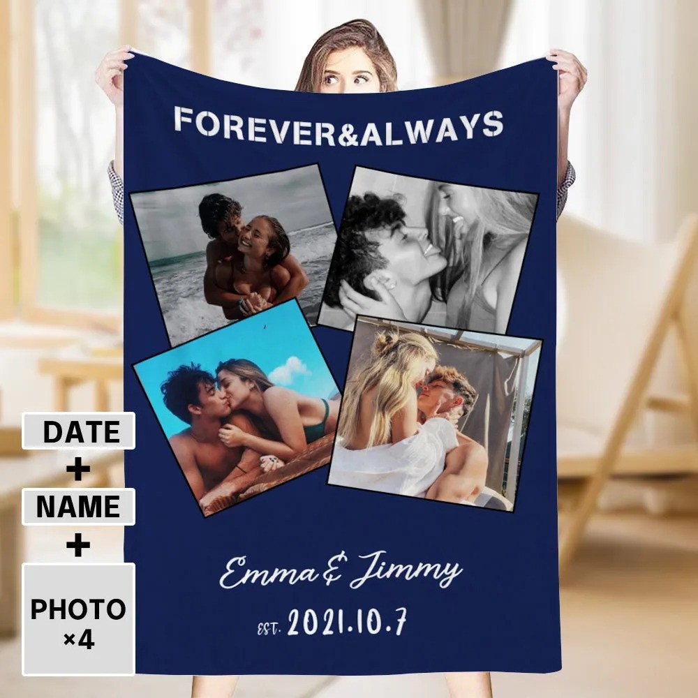 Personalized Photo Date Blanket Couple Travel Memorial Blanket Anniversary Christmas Gift