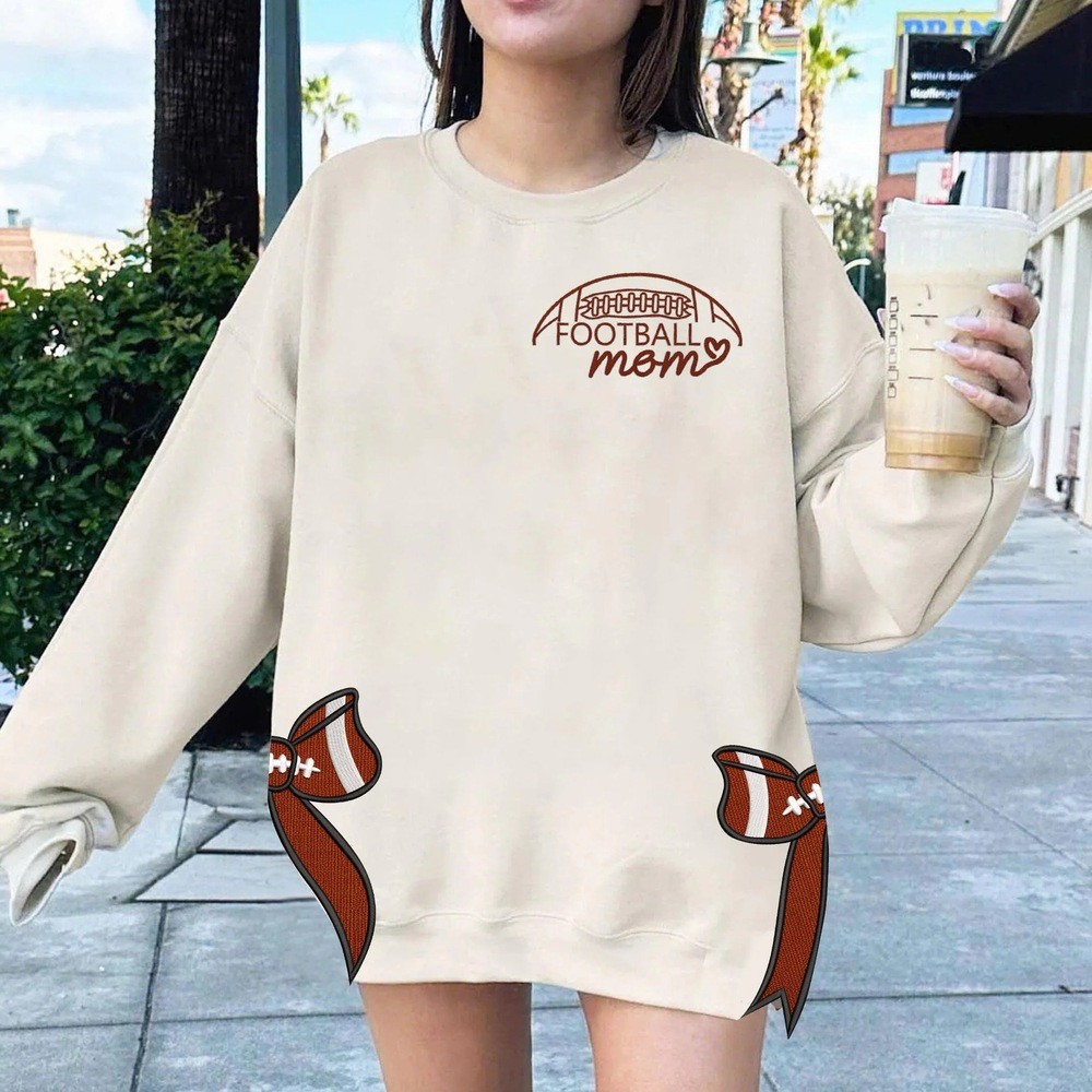 Personalized Football Side Bow Cut-Out Sweatshirt with Number Christmas Baseball Mom Sweatshirt Christmas Gift for Sport Fans