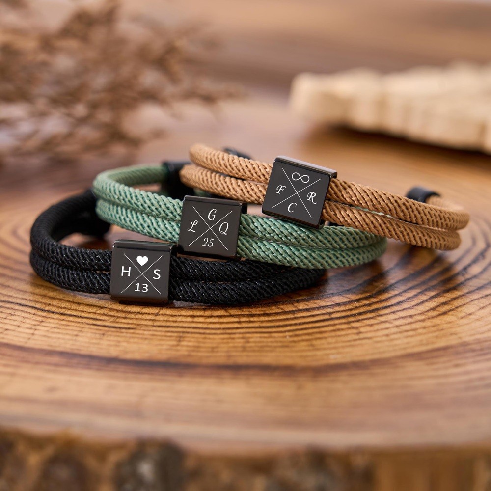 Personalized Initial Engraving Bracelet with Date Couple Bracelet Anniversary Gift