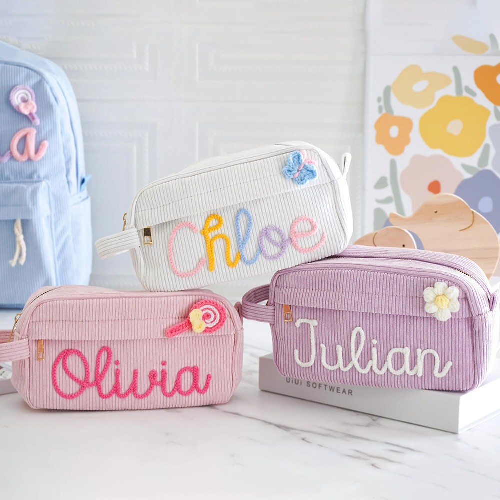 Personalized Pencil Case with Design Toddler Name Corduroy Pencil Bag  Back to School Essential