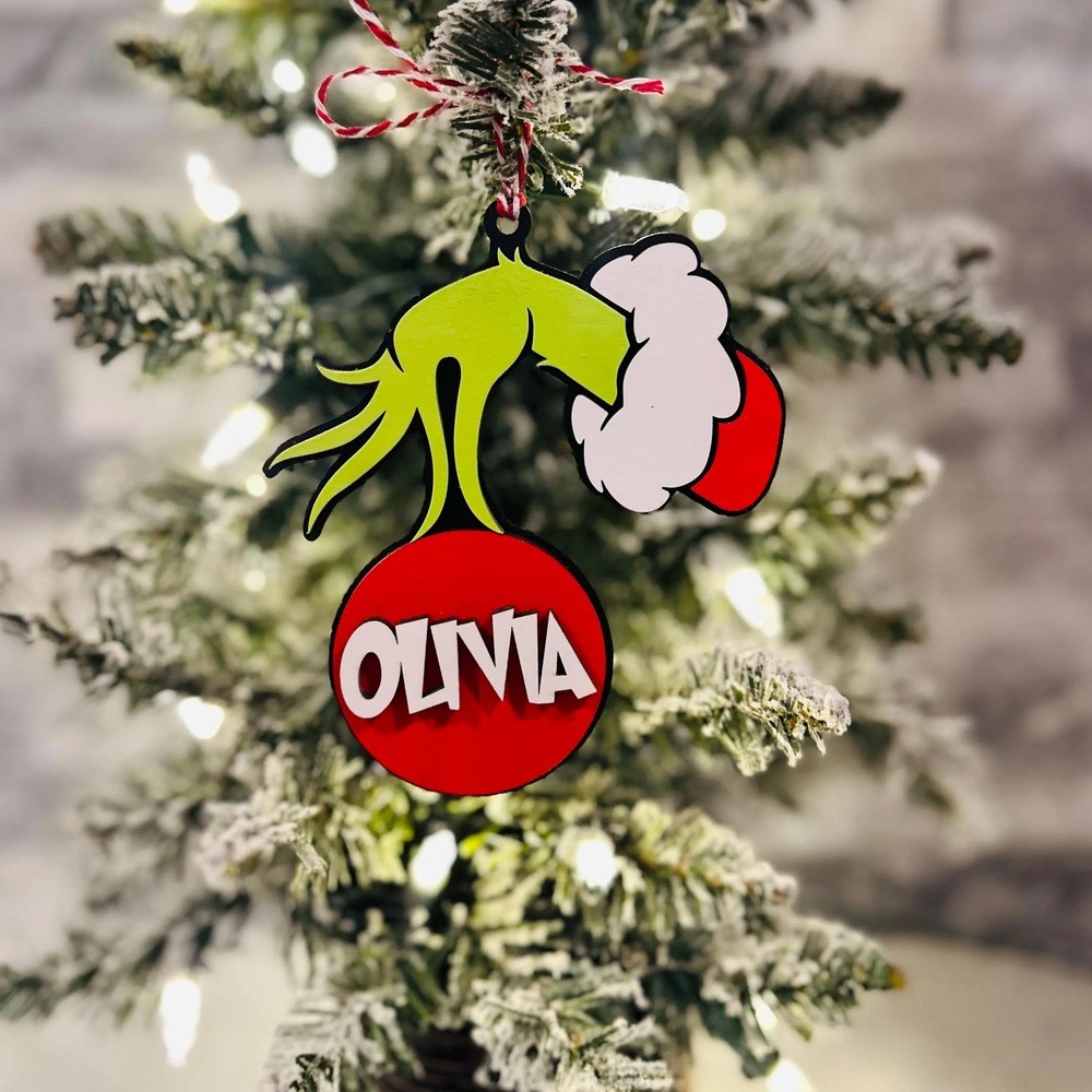 Personalized Grinch Ornament Grinch Name Stocking Tags Xmas Tree Decor